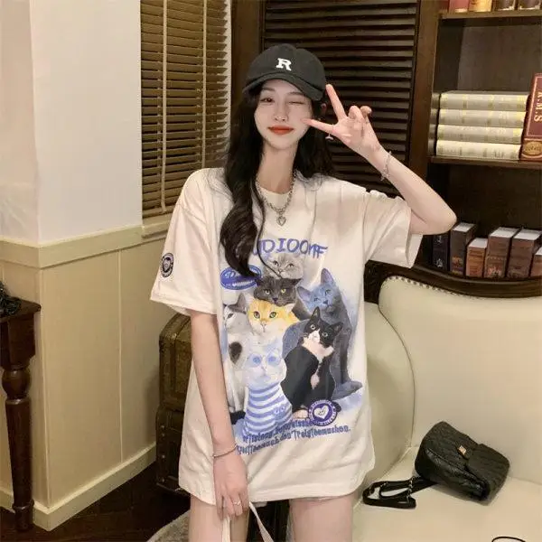 

Short Sleeve T-Shirts Womens Retro Harajuku Y2K Comfortable Breathable Cotton Oversized Streetwear Aesthetic Gothic Graphic