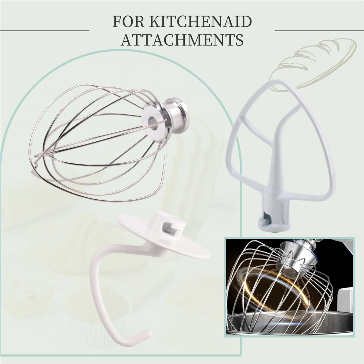 XFDE Mixer Kit for KSM150 Includes Dough Hook Wire Whip and Coated Flat Beater, 3 Pieces Stand Mixers Repair Set Compatible