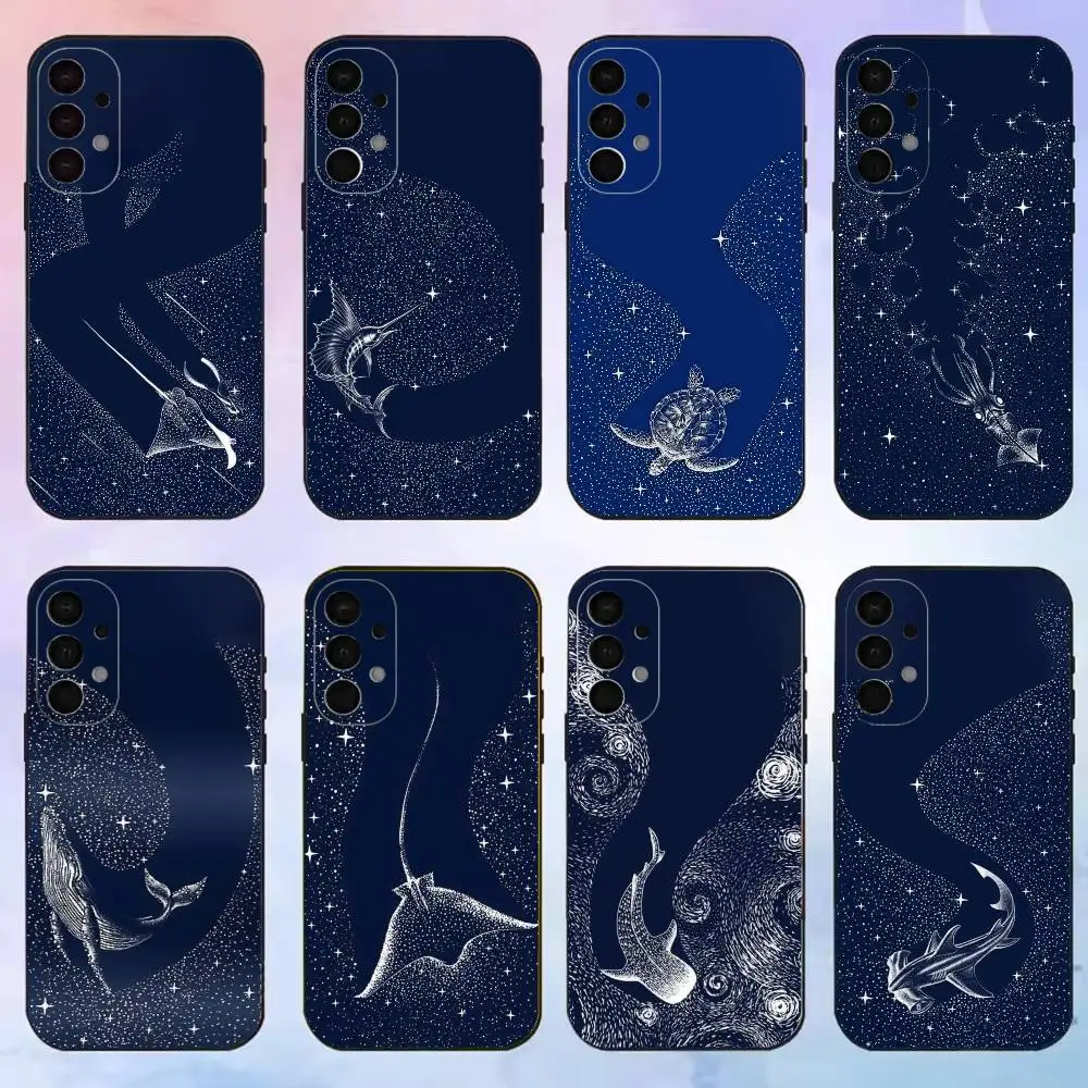 Dotted Whale Shark & Jellyfish phone Case For Samsung S25,24,21,22,23,30,Ultra,20,Plus,Fe,Lite,Note Transparent Cover