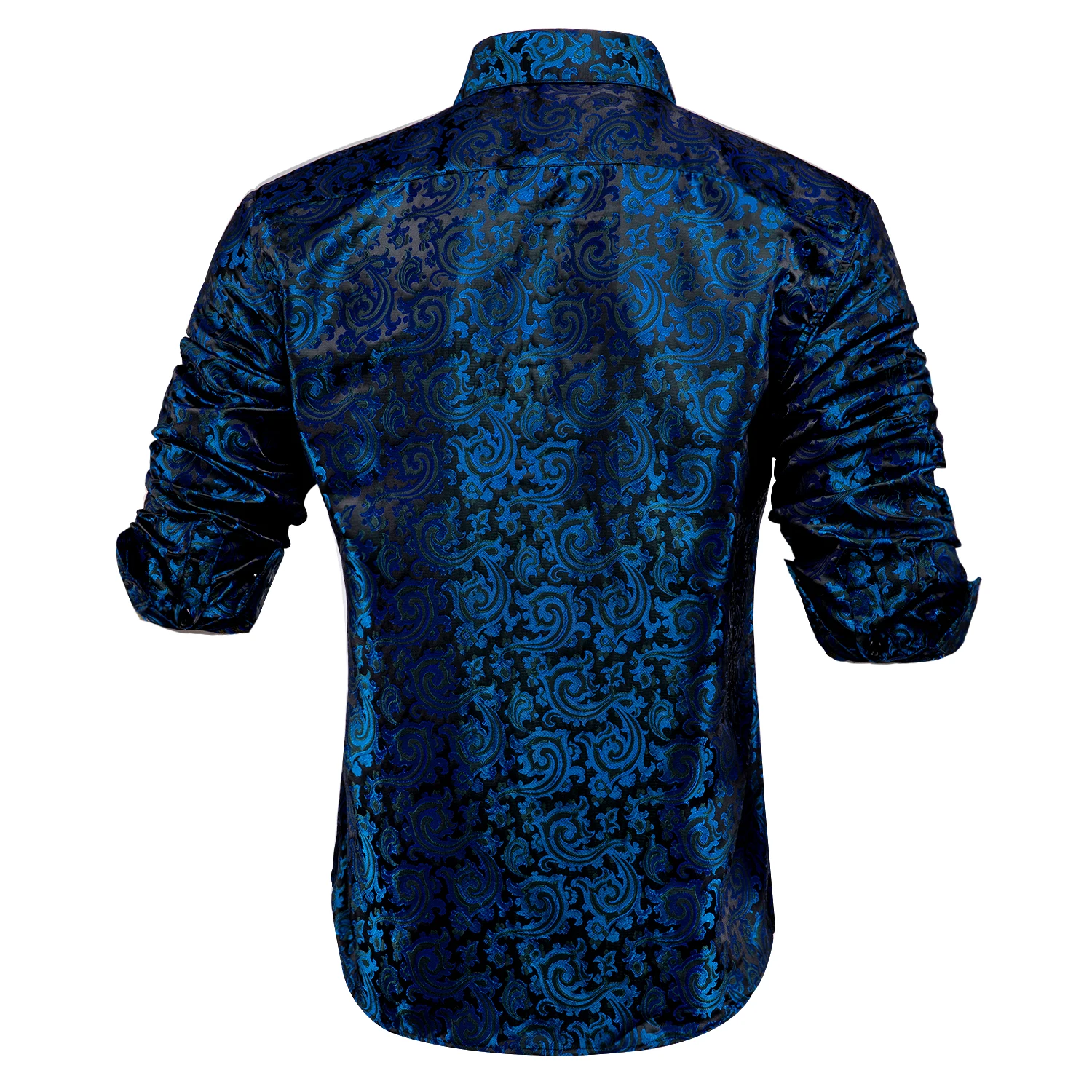 Hi-Tie Men\'s Silk Shirts Dark Blue Long Sleeve Pink Green Black Red Beige Purple Slim Fit Shirt For Male Business Gifts Designer