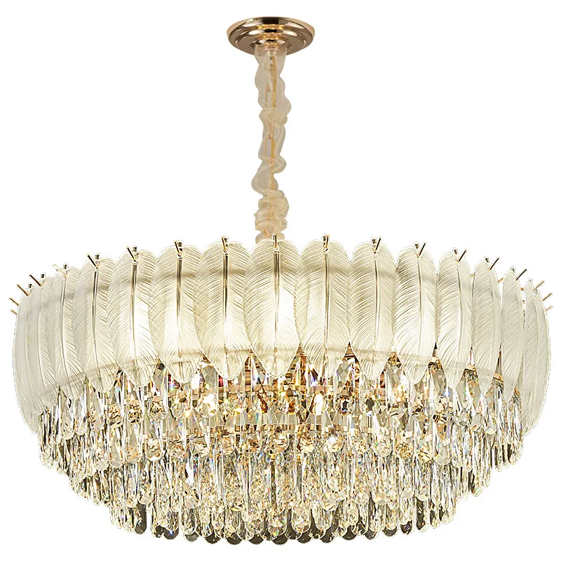 Crystal chandelier, living room light, dining room light, bedroom master bedroom room light, creative feather warm lighting