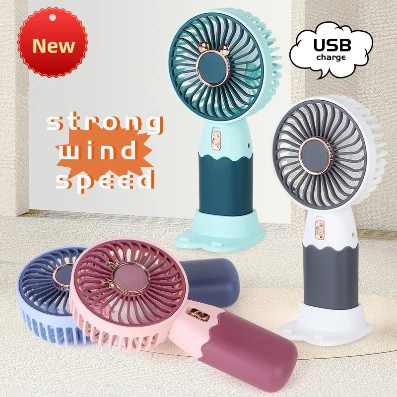 Mini ventilador eléctrico 2 en 1 para exteriores, portátil, de mano, recargable por Usb, refrigeración de escritorio con función de soporte para teléfono móvil, Verano