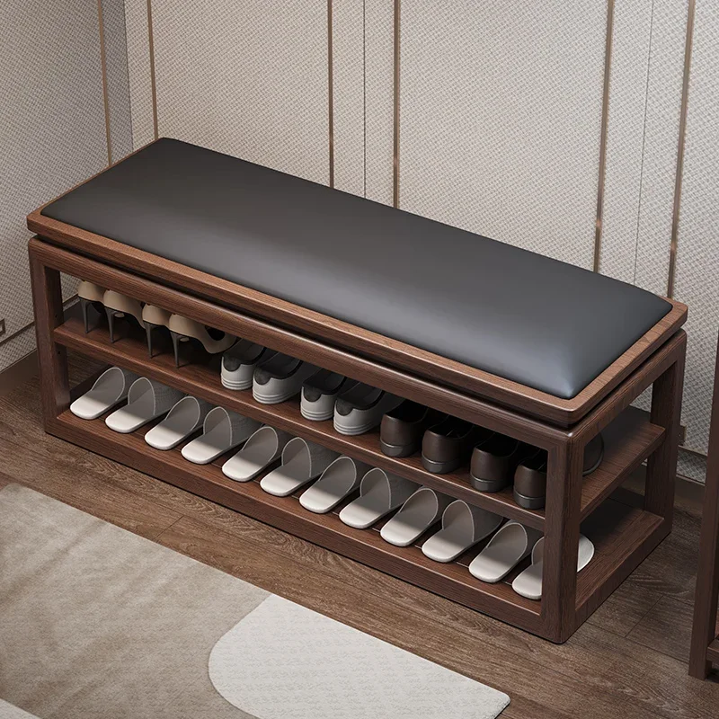 

Full solid wood shoe changing stool, new Chinese style entry-level shoe cabinet at home entrance, one piece, can sit and wear sh