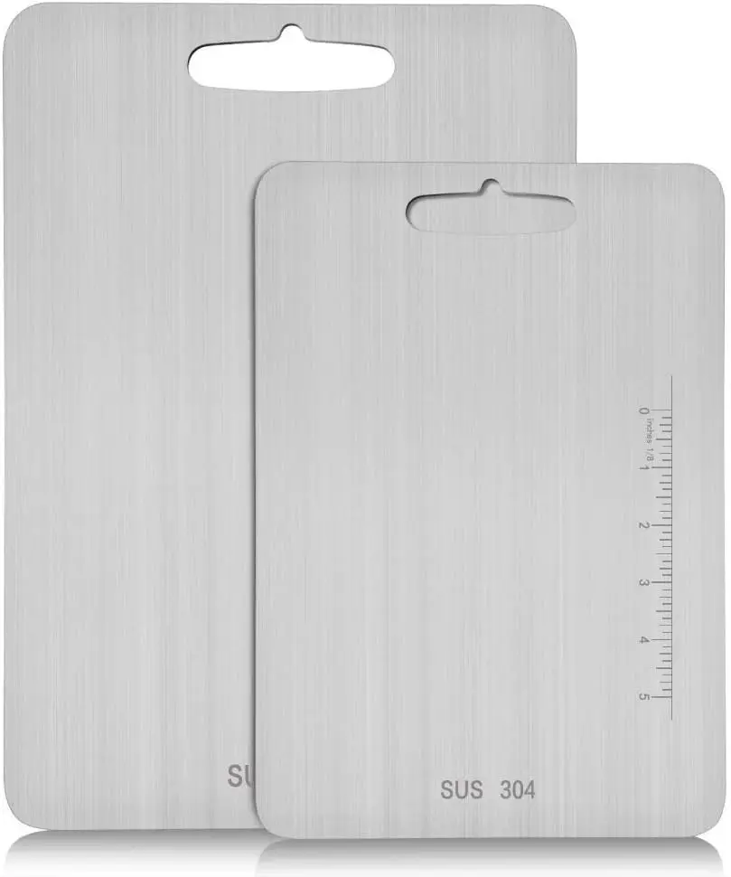 

Stainless Steel Cutting Board 2-Pack, SUS 304 Chopping Board for Meat, Fruits & Vegetables, Dishwasher Safe