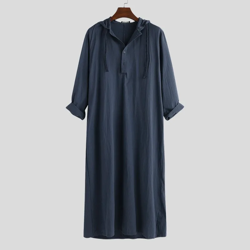 Muslim Robes Men Clothing Kaftan Hooded Long Jubba Thobe Arab Turkish Abaya Islam Habit Musulman Homme Solid Color Ramadan Dress