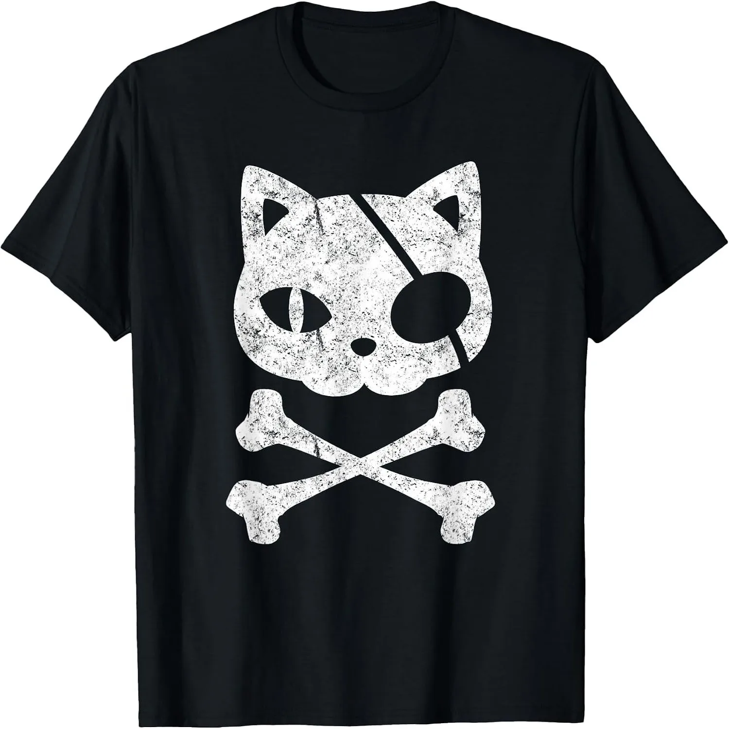 Vintage Pirate Cat Kitten Halloween Skull Cross Bones T-Shirt Y2K aesthetic, Concert tee