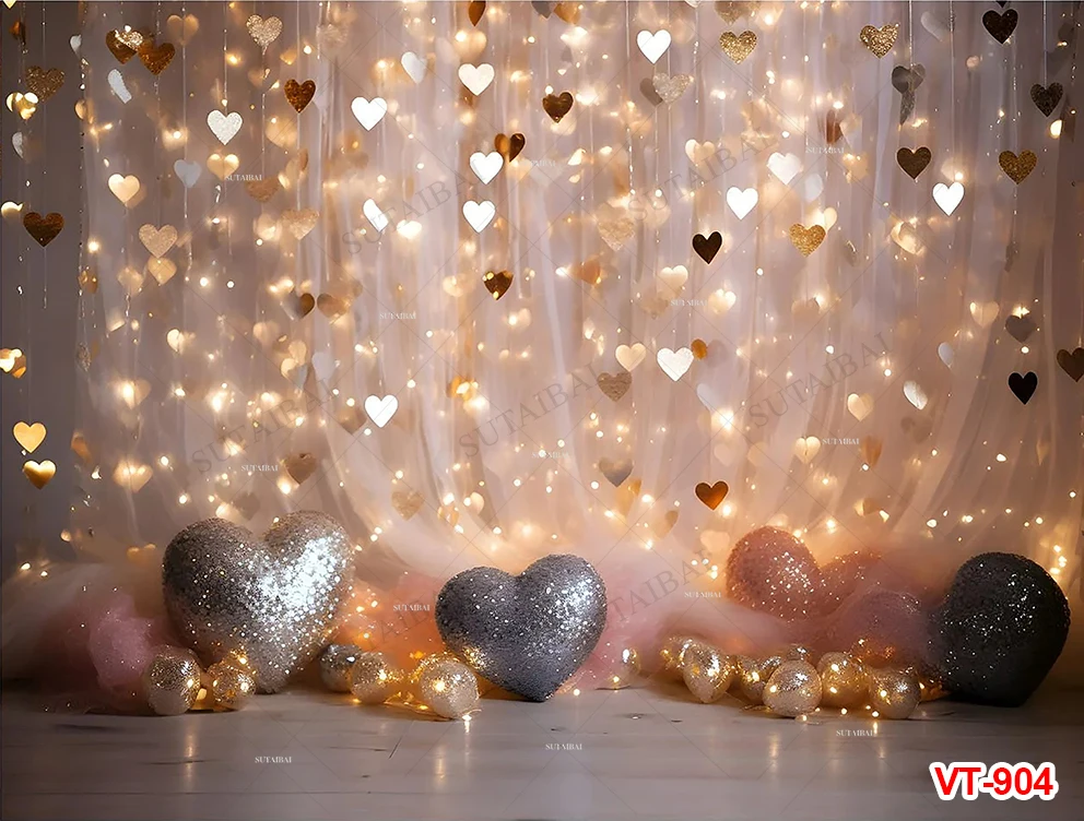 Valentine's Day Photo Backdrop Red Sweet Hearts Bokeh Spots Glitter Sequins Photography Background for Girls Room Video Wedding