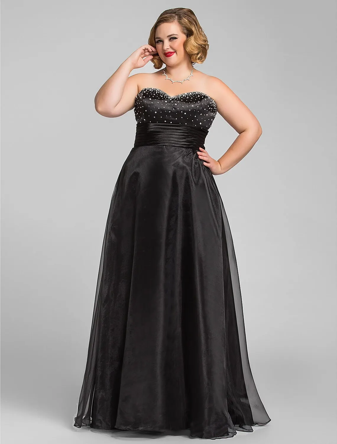 

A-Line Black Evening Formal Dresses 2023 Sweetheart Organza Ruched Beading Long Prom Party Gowns Plus Size Robe De Soiree