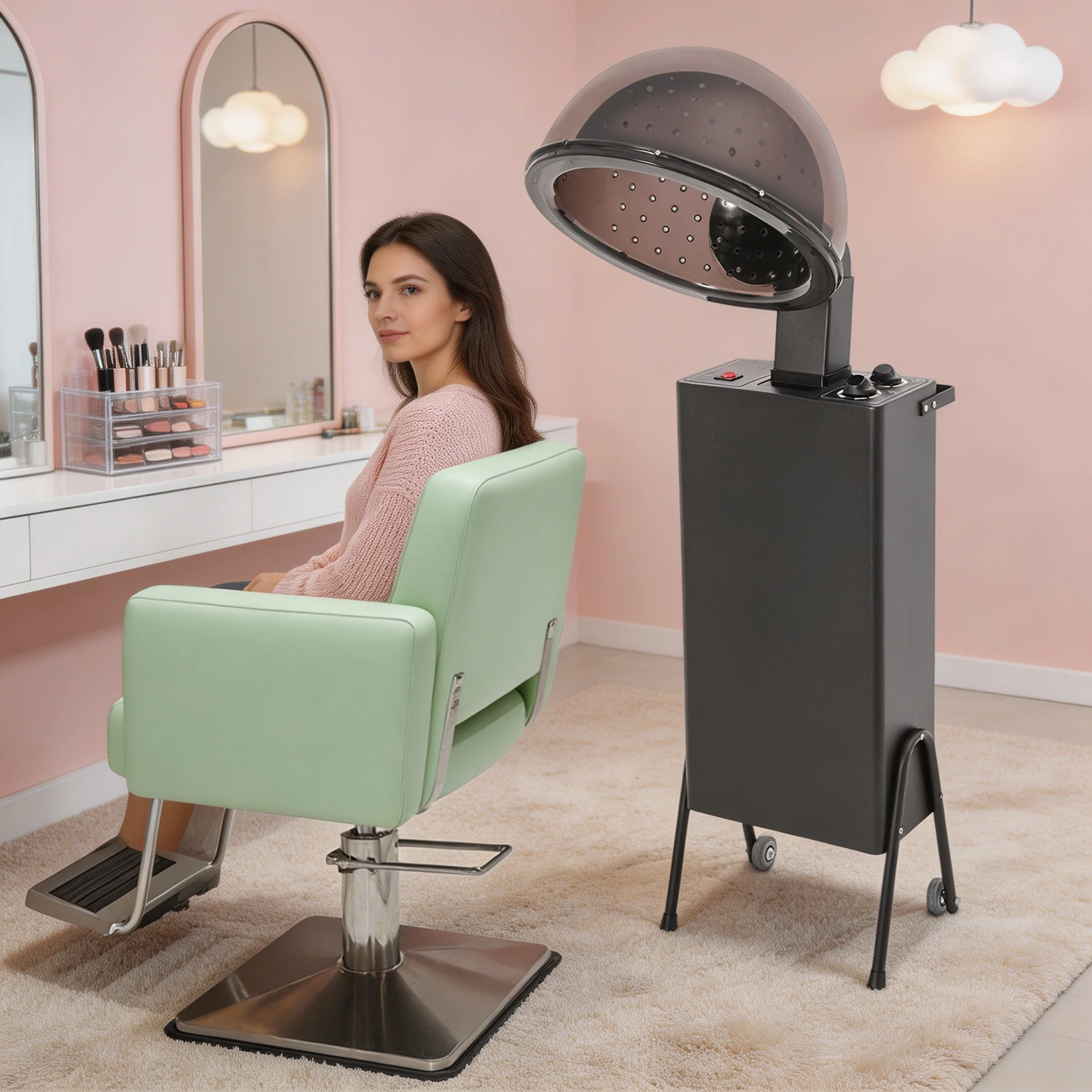 Hair Dryer Salon Hair Dryer Hair Dryer with Wheels 1200W 14.17inch Hood 60 Minute Timer Adjustable 85 Degree Hood 3 Temperature Modes5 Degree Hood For Hair Salon Spa Beauty Salon