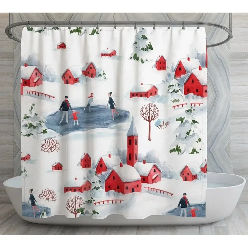 Cartoon Christmas Train And Candies Shower Curtain By Ho Me Lili Snowy Town Fantasy House Waterproof Winter Decorative