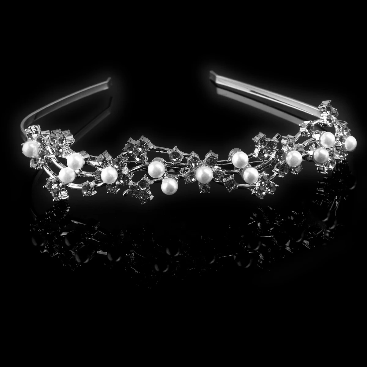 

Silver 12.5*4Cm Alloy Rhinestone Pearl Flower Hairband Bridal Wedding Party Tiara Hair Barrettes Hair Loop For Ladies