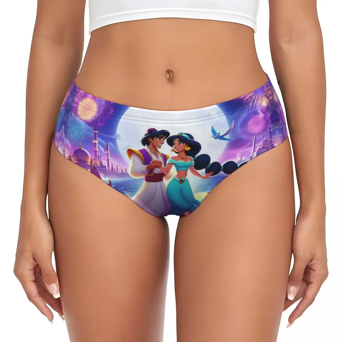 Custom Princess Jasmine Aladdin Lamp Briefs Underwear Women Breathable Stretch Panties