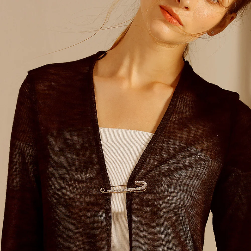 หรูหราโลหะ Pin ความปลอดภัย Pin Gold สี Silver Rhinestones เข็มกลัด Zircon กางเกงยีนส์ขนาดใหญ่หัวเข็มขัดกางเกงยีนส์