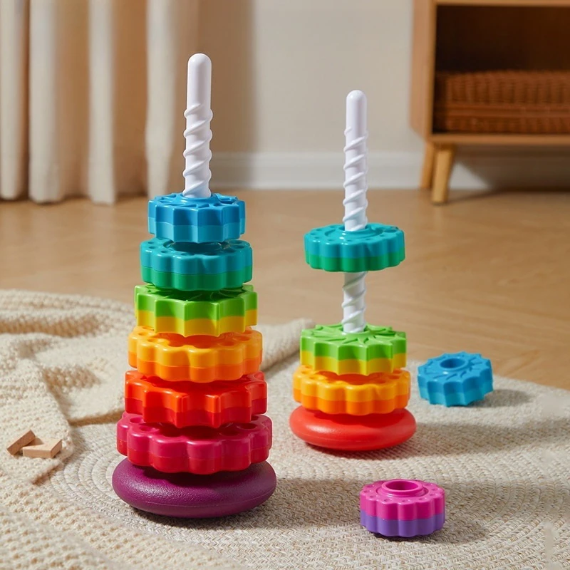 Rainbow Turret Stacking Color Nesting Ring 1-3 Years Old Infant Baby Turn Turret Puzzle Early Education Toys