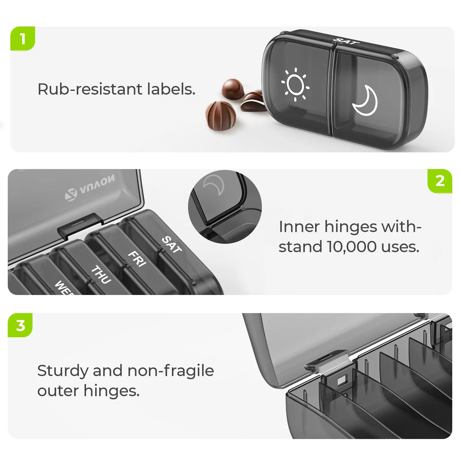 Weekly Pill Organizer Portable Travel Box Secret Compartments Pill Box for Vitamins Medicine Fish Oils Dust-Proof Storage Box