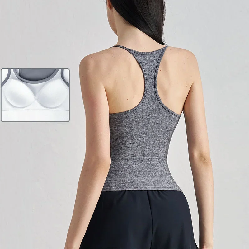 PofyBofy Racerback Soop Square Neck Build in Cup Bra Tank Top Sports Bras Cami Tanks Spaghetti Straps Gym Top Gym Bra Active