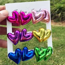New 6 Pair/set Metallic Color Acrylic Y2K Stud Earrings for Women Rock Heart Earring Korea Jewelry Sets