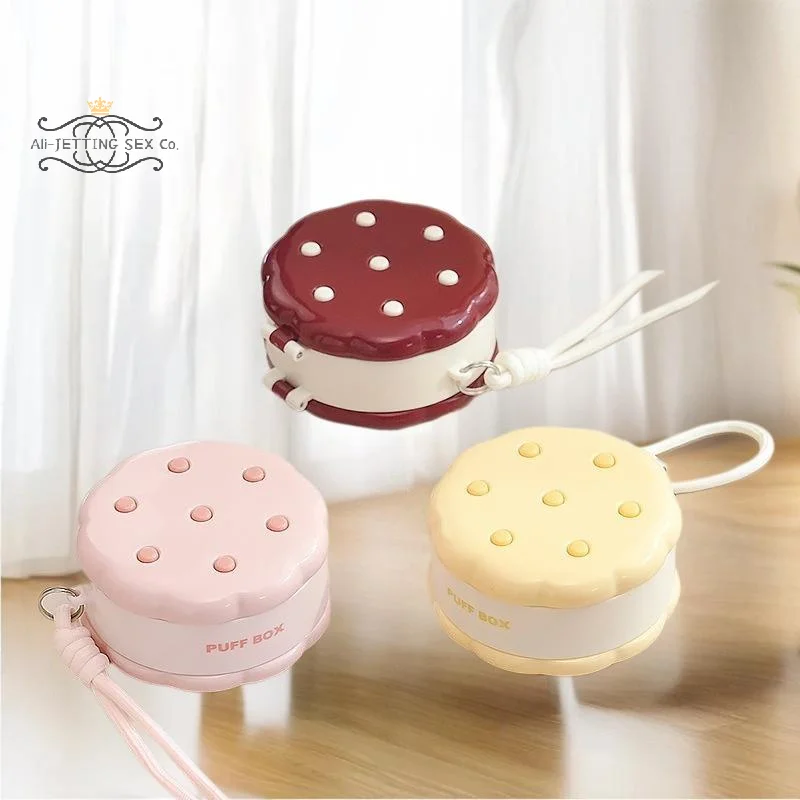 1pc forma de biscoito dupla camada pó puff stora caixa material seguro multifuncional caixa de armazenamento de cosméticos organizador de caixa à prova de poeira