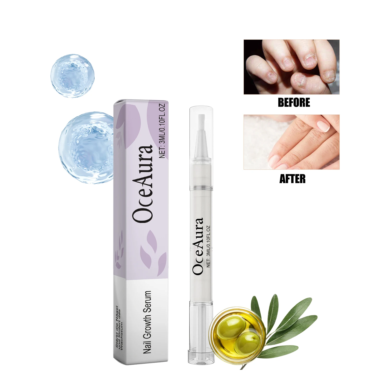 OceAura 3ml Nagelgroei Serum Reparatie Rotte Nagels Hydrateren Fleuren Nagels Versterken en Behouden Essentie