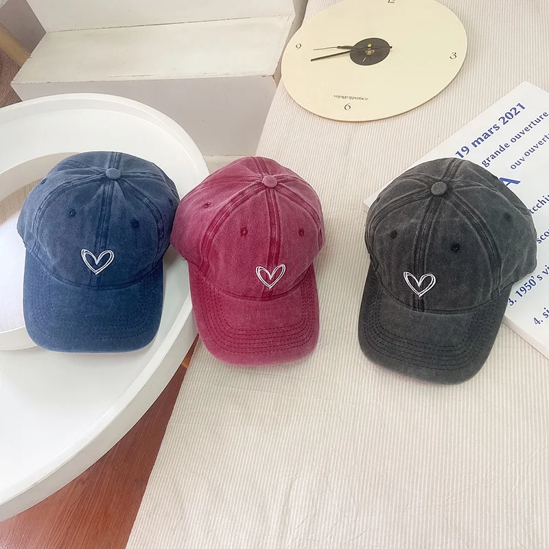 Heart Embroidery Baby Caps Solid Kids Baseball Cap Summer Autumn Children Cotton Toddler Boys Girls Sun Protection Hats 50-54cm