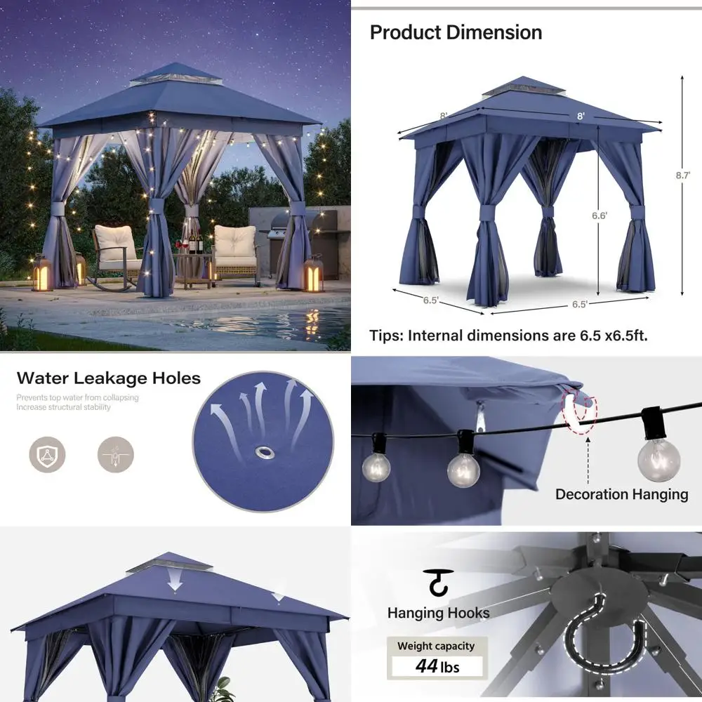 

LAUSAINT HOME Outdoor Patio Gazebo 8'x8' with Expansion Bolts, Heavy Duty Gazebos Shelter Party Tent with Double Roofs, Mosquito
