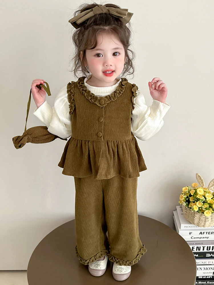 

Весенний модный корейский комплект футболок для девочек, милая детская одежда, наряд для маленьких девочек, ансамбль Sli