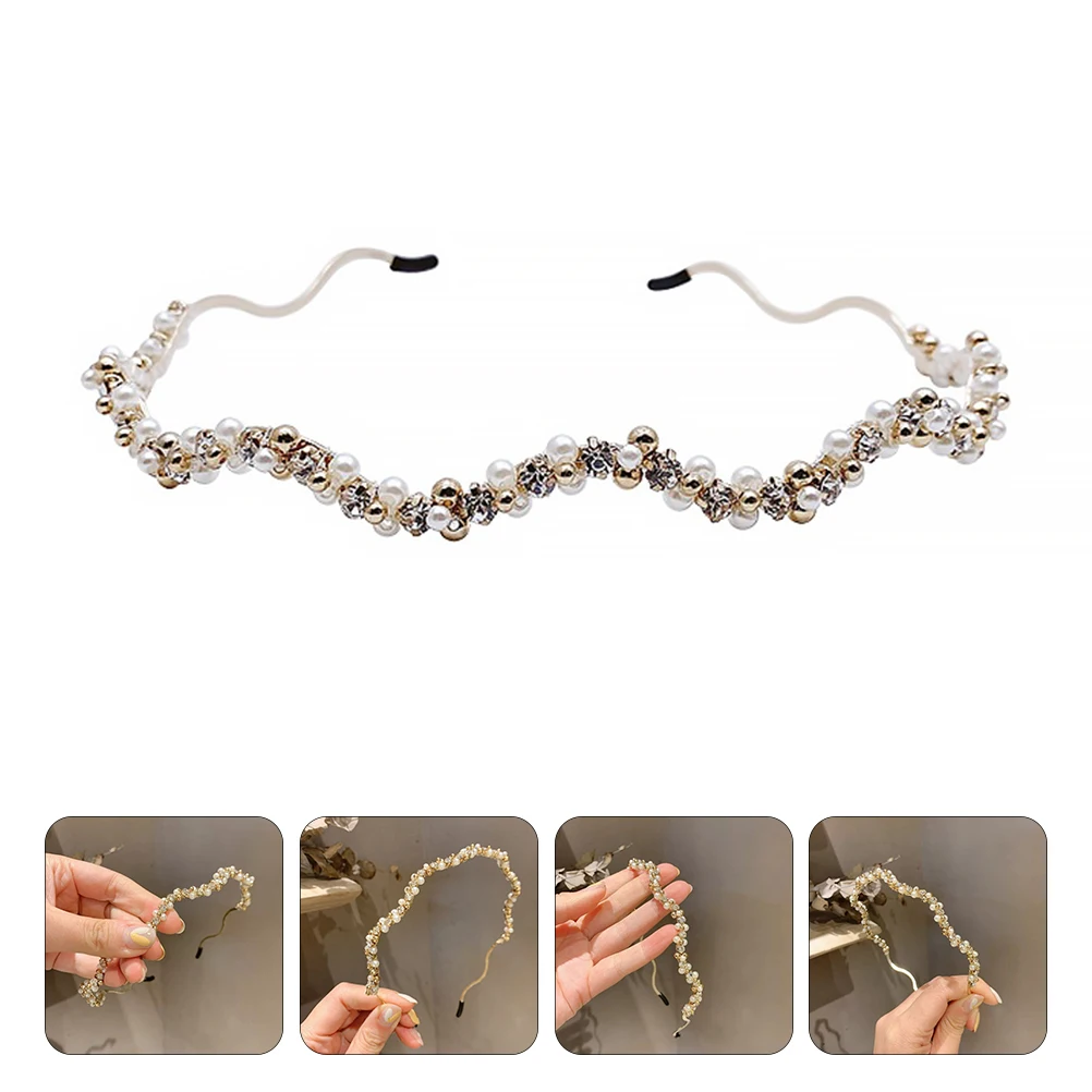 

Chic Rhinestone Pearl Headband Hair Accessories For Women Lightweight Elegant Bridal Wedding Party Birthday Costume Jewelry