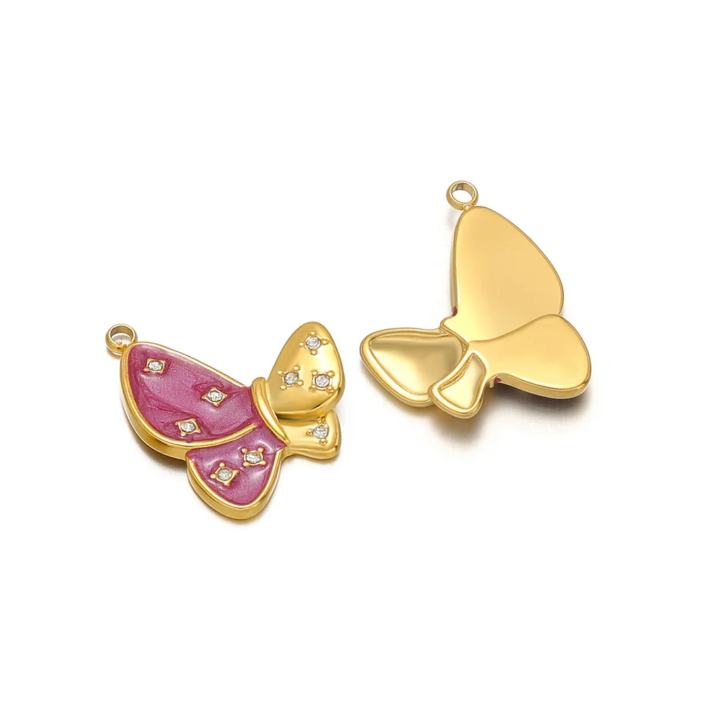 

5pcs 18K Gold Color Stainless Steel Zircon Butterfly Charms Necklace Pendants for DIY Earrings Components Women Jewelry Making