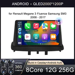 Android 16 for Renault Megane 3 Fluence Samsung SM3 2008 - 2017 Multimedia Player DSP CarPlay GPS Car Radio