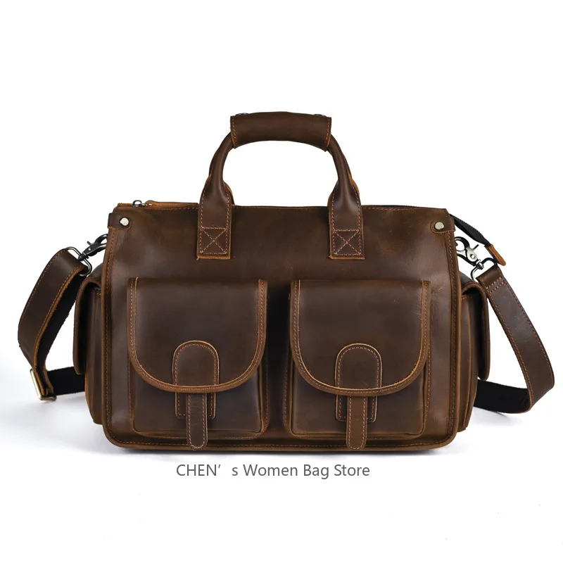 حقيبة كروس رجالية كاجوال ذات سعة كبيرة، حقيبة كتف من جلد البقر الأصلي، حقيبة يد من الجلد المدبوغ بالخضراوات #5