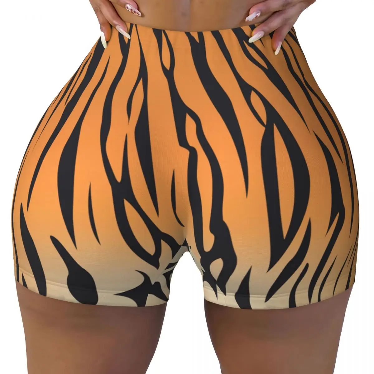 

Custom Bengal Tiger Stripe Print Volleyball Biker Workout Shorts for Women Animal Skin Texture Gym Athletic Yoga Shorts