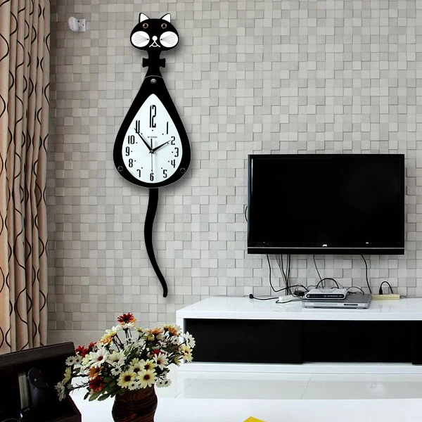 Wag Tail Cat Wall Clock - Modern Simple, Creative European, Mute Swing, Bedroom Quartz, Stylish and Functional Design, Perfect f