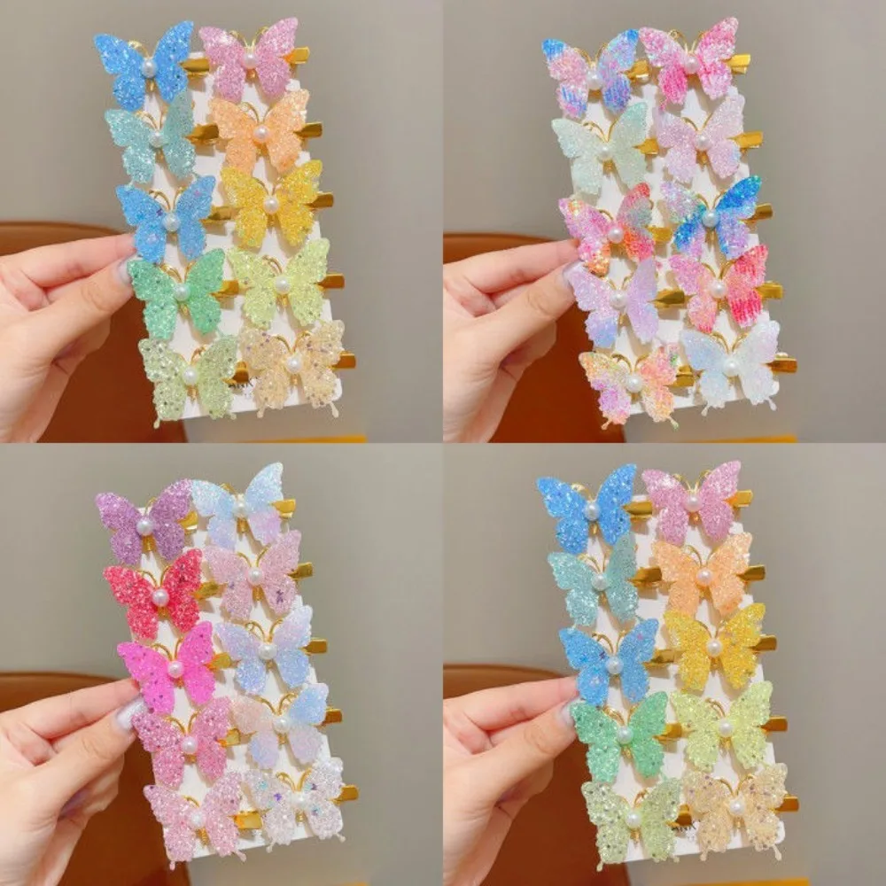 10Pcs New Exquisite Sequin Butterfly Hair Clip Do Not Hurt Hair Cute Pearl Metal Bow Hair Hairgripes Bangs Hairpin Gift