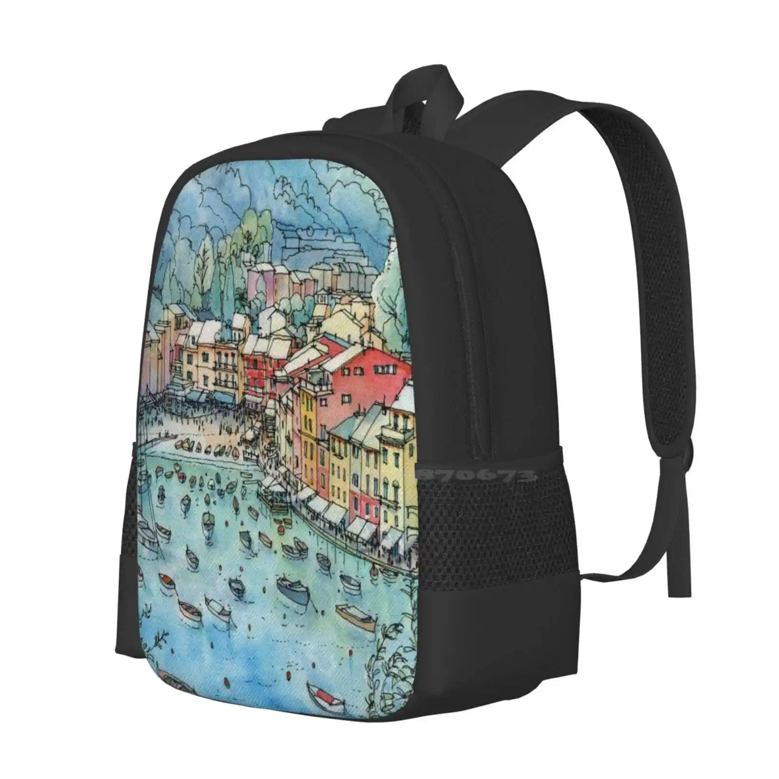 Portofino, Italy Hot Sale Schoolbag Backpack Fashion Bags Italy Portofino Liguria Genoa Landscape