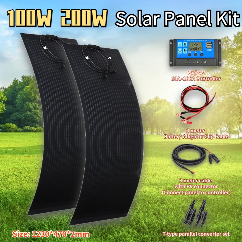 200W 100W Flexible Solar Panel Kit 18V Solar Cell 10A-100A Controller for Mobile Phone Car RV Camping Solar Plate Charger