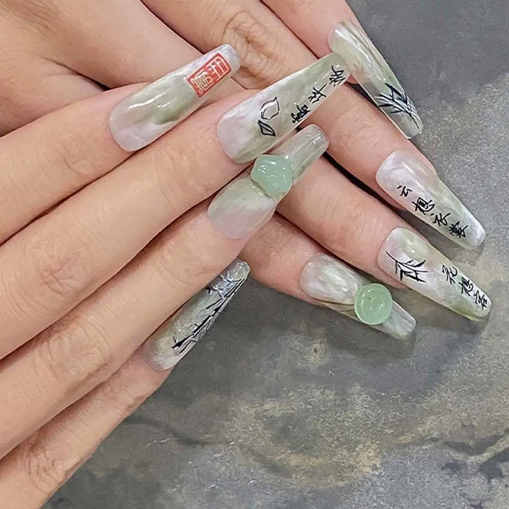 Jadeitowy Ornament do paznokci tykwa akcesoria do Manicure chiński ozdoby do paznokci Jade cyrkonie do paznokci 3D do zdobienia paznokci biżuteria do paznokci