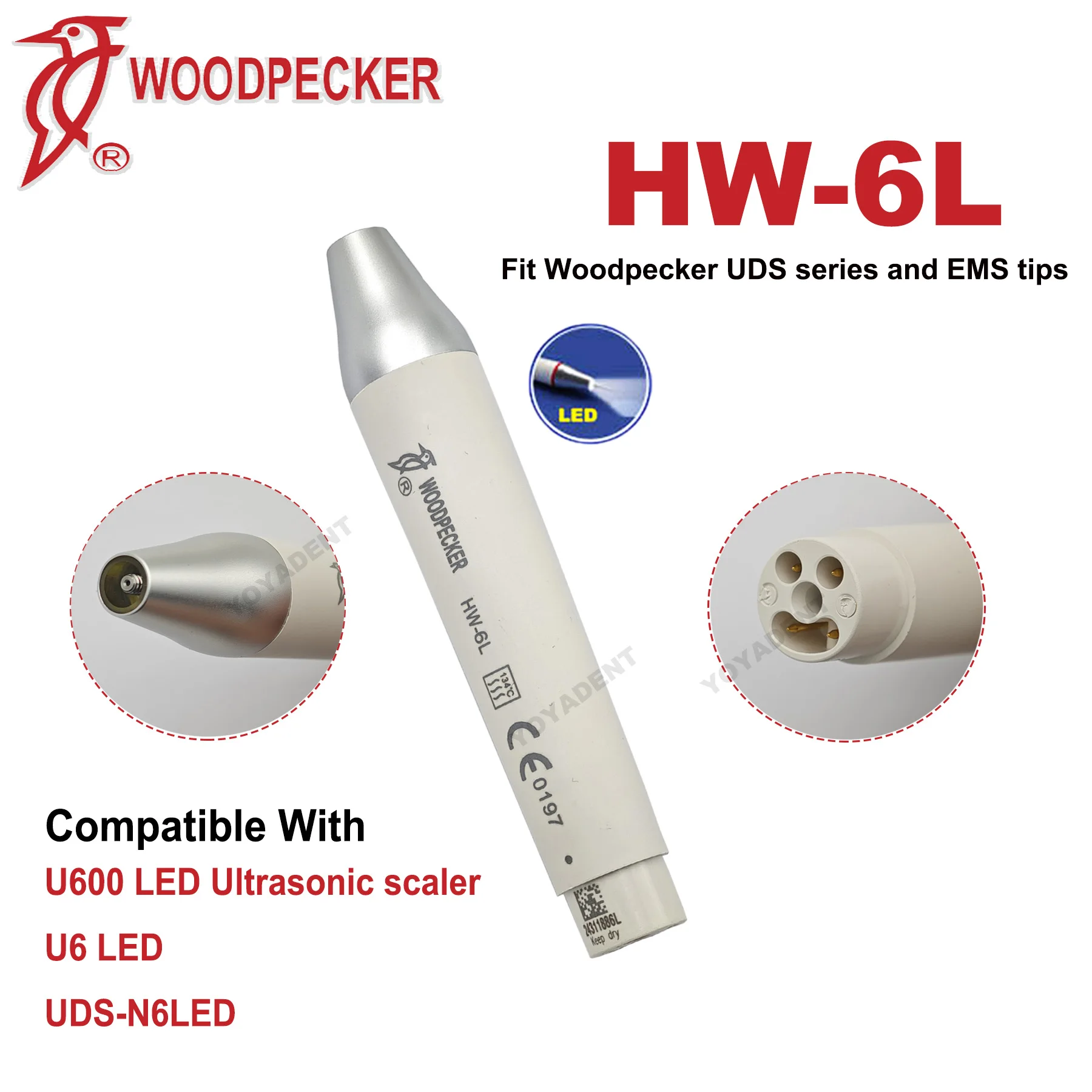 

Woodpecker Dental Ultrasonic Scaler Handpiece LED HW-6L Fit U600 LED/U6 LED/UDS-N6 LED Scaler Dentistry Tools