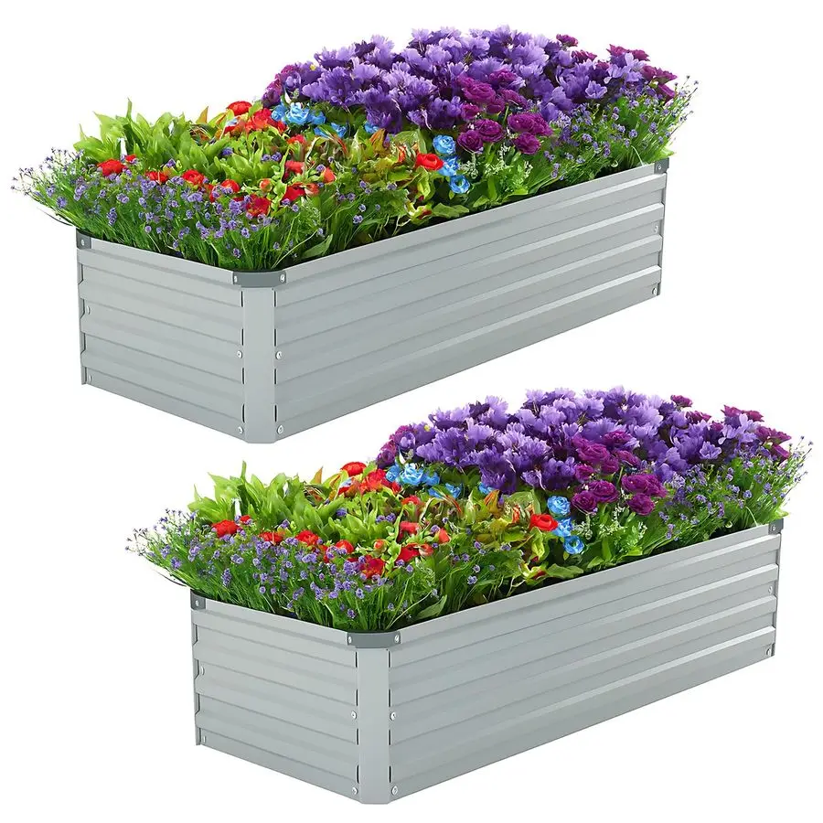 

Комплект из 4 оцинкованных приподнятых грядок 2x1 фут (60x30 см) для сада, металлический ящик-клумбник для овощей, цветов и трав, серый