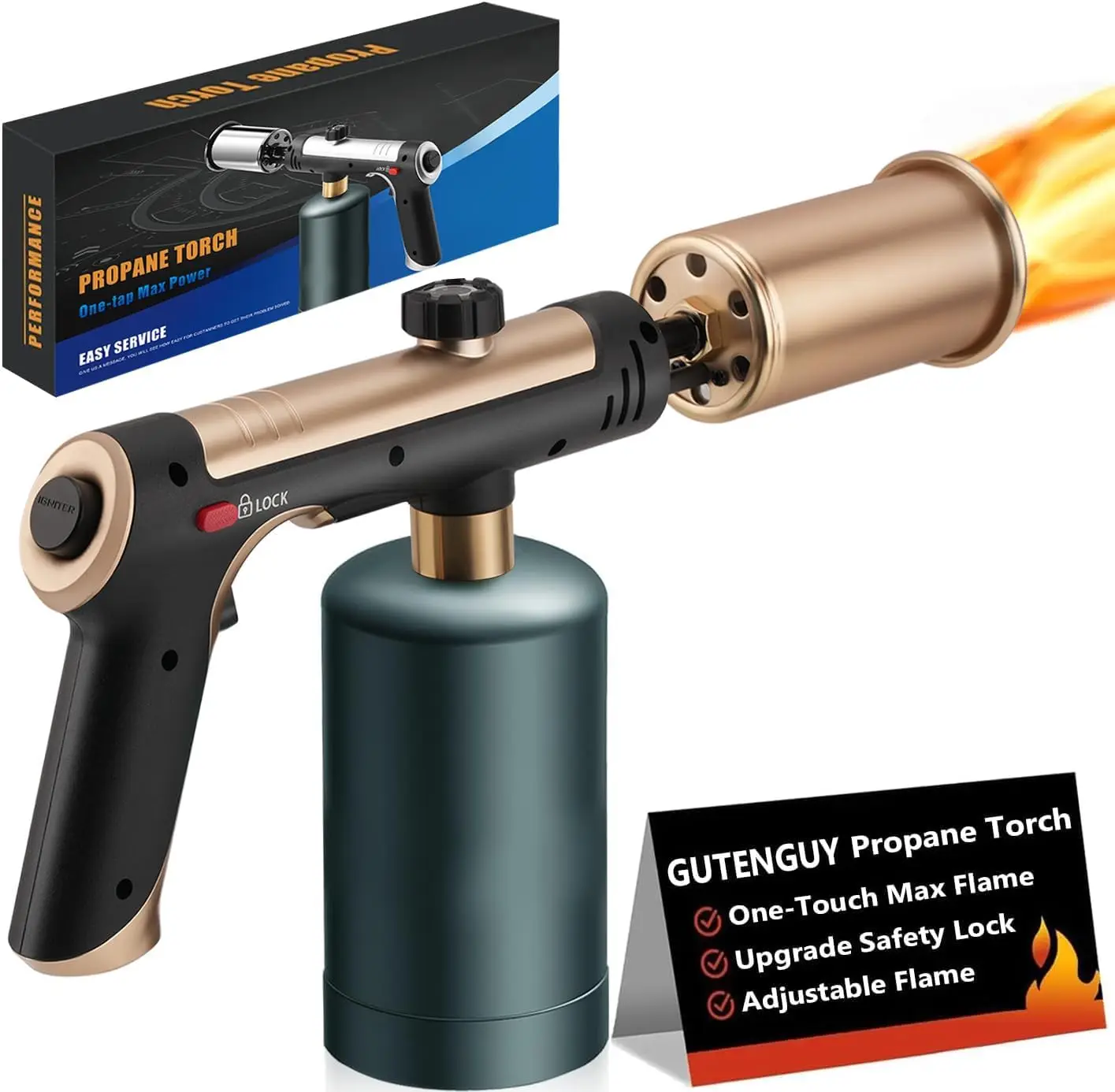 

Adjustable Propane Torch with Safety Lock, Flamethrower for Grill, BBQ, Sous Vide, Campfire Starter