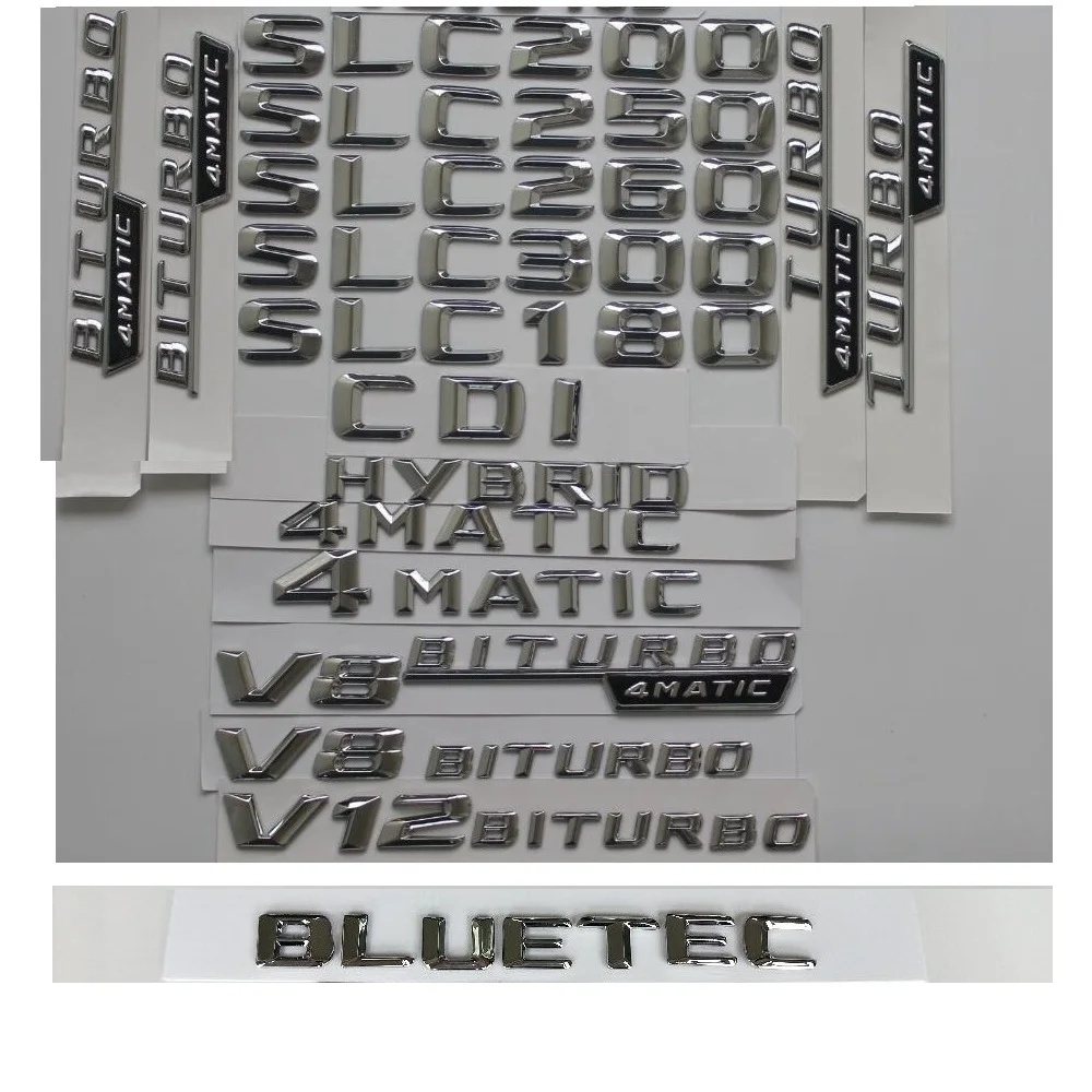 3D Chrome Letters For Mercedes Benz SLC180 SLC200 SLC220 SLC250 SLC280 SLC300 SLC320 SLC350 SLC400 4MATIC CDI BLUETEC Emblems