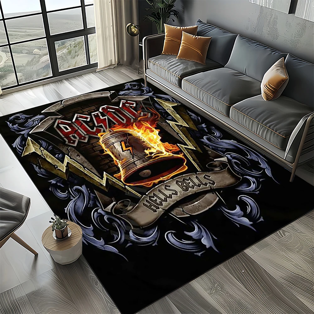 AC/DC Rock and Roll Band Sign Cartoon Carpet Rug for Living Room Bedroom Home Sofa Decoration,Kids Area Rug Non-slip Floor Mat