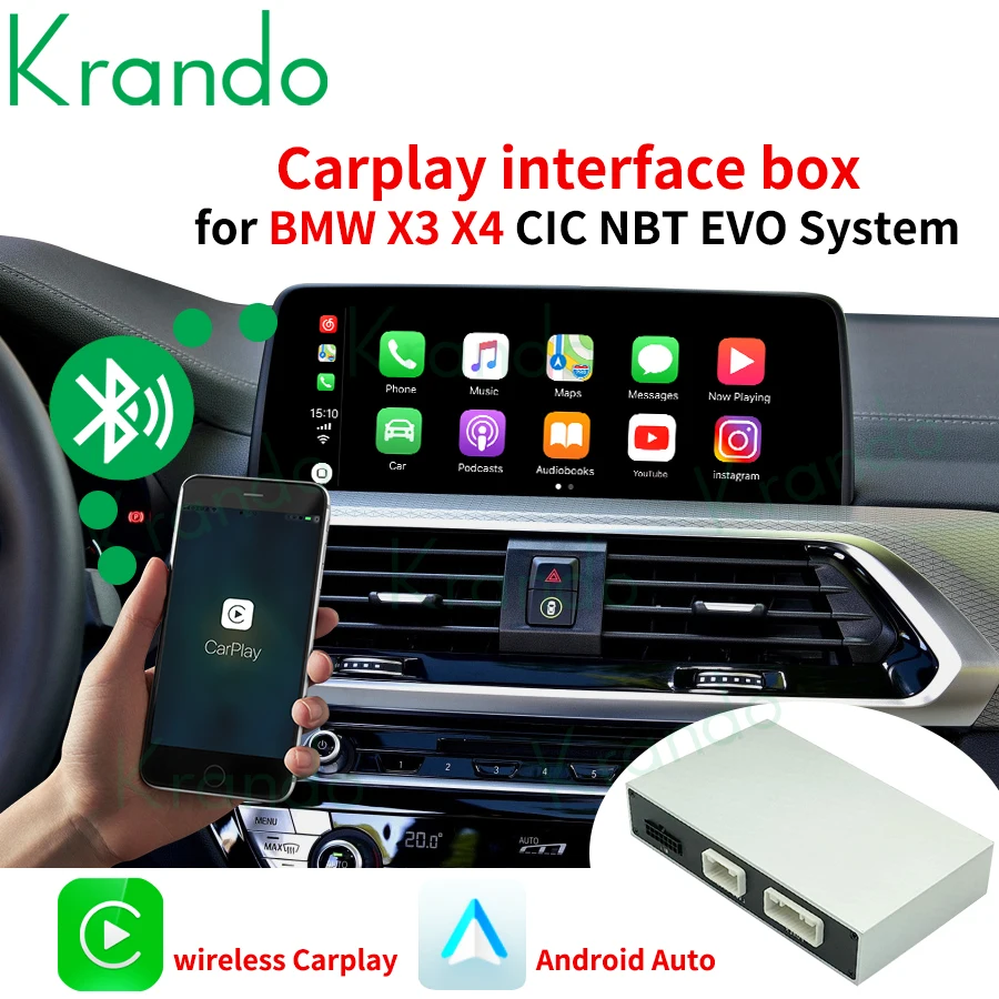 Krando беспроводной CarPlay Android автоматический интерфейс Box X3 F25 X4 F26 G01 G02 CIC NBT EVO 2011-2020 модуль управления Siri