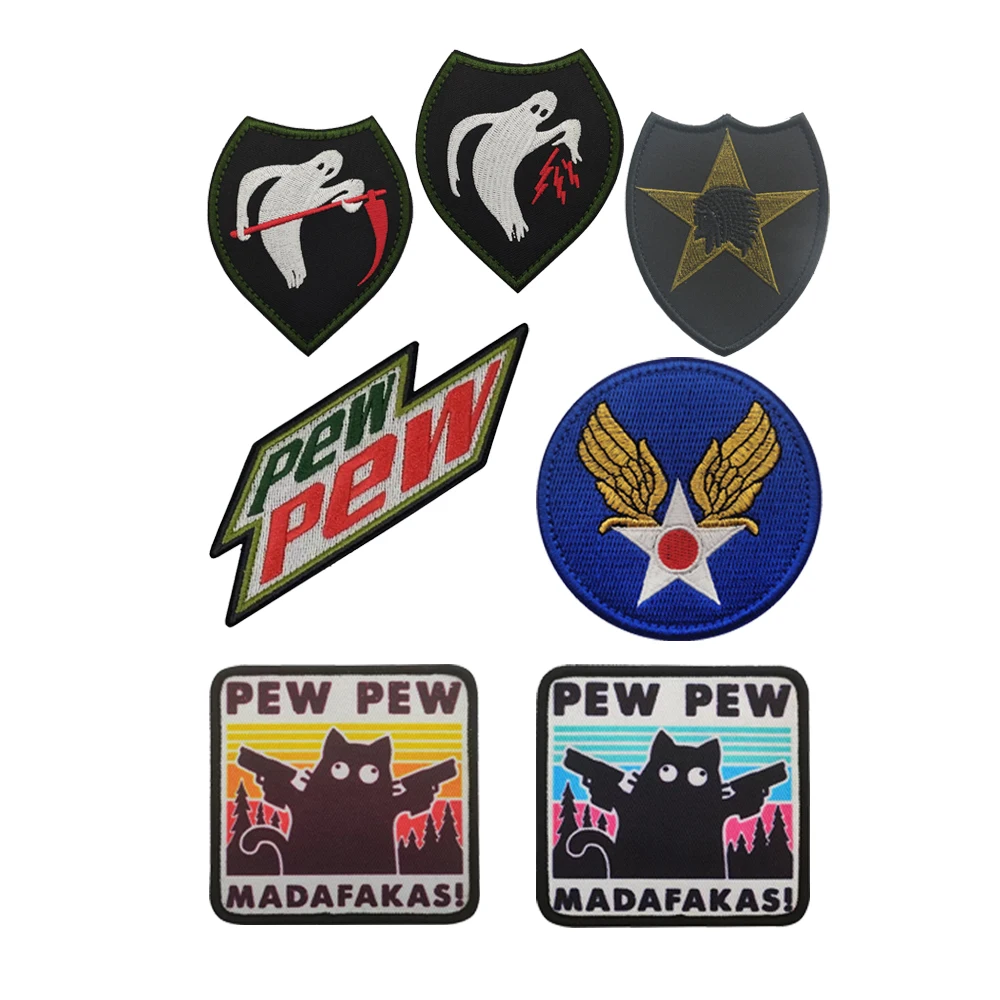 New Design PEW PEW MADAFAKAS Bag Accessories Embroidered Ghost Army Armband Backpack Patches for Clothing