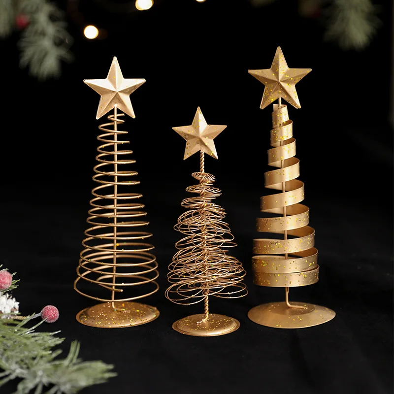 Ornamento de árvore de natal, ornamentos de pentagrama de ferro, mini decorações de árvore de natal, adereços de decoração de mesa diy