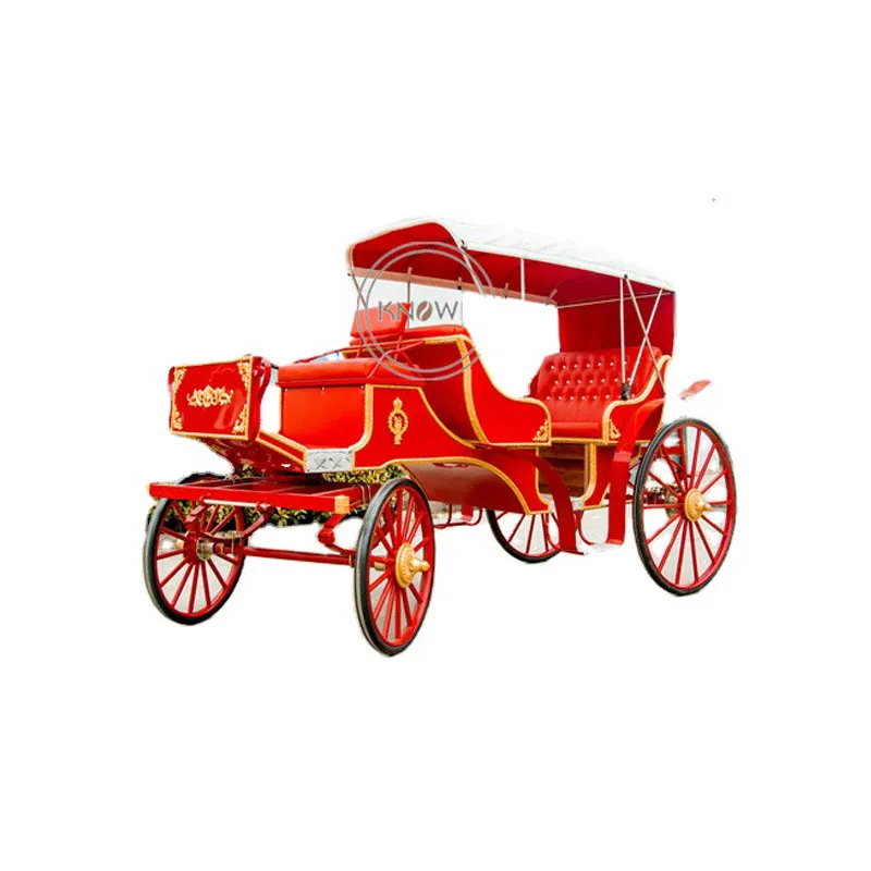 Customized Four Wheel Marathon Horse Cart Carriage Trailer European Royal Family Red Sightseeing Car