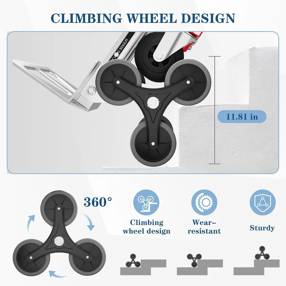 شاحنة يدوية قابلة للتحويل - دوللي من الألومنيوم والفولاذ عالي التحمل بوزن 1000 رطل، وضع 3 في 1 مع عجلات تسلق الدرج وعجلات دوارة مقاس 5 بوصات #4