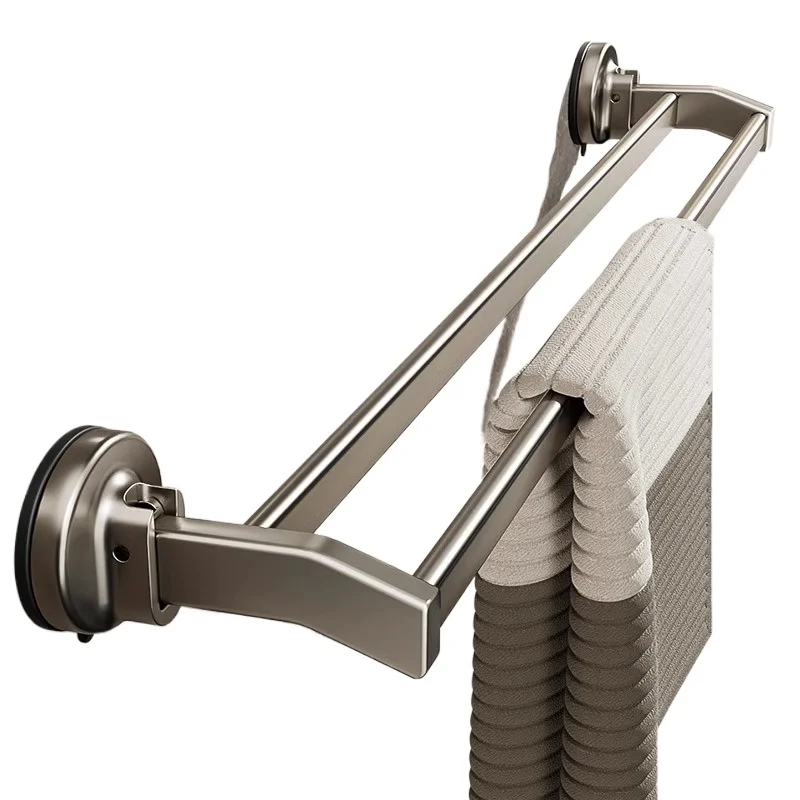 

Bathroom free bathroom toilet minimalist space aluminum wall hanging double bar bath towel storage shelf