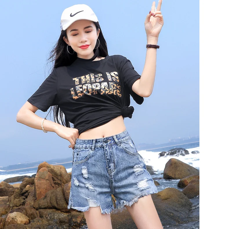 Ripped Thin Denim Shorts High Waist Women's Style Summer Hot Pants Slimming Wide Leg A- Line Mini Skirt Cotton Material E9018