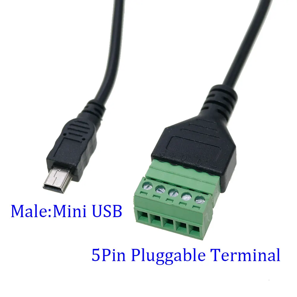 YUXI 1PC Micro USB 3.1Type-C Mini USB Male to 5 Pin Screw with Shield Solderless Terminal Plug Adapter Connector Cable Lead 30cm