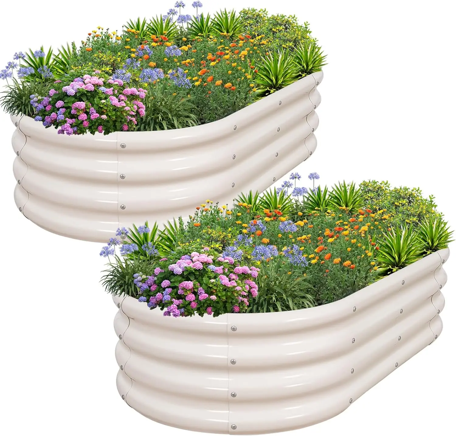 Raised Garden Bed & Garden Box, Galvanized Metal, 4x2x1ft, White-2pack